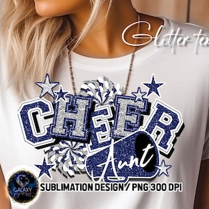 Glitzer Cheer Tante Sublimation, Cheer Tante Sublimation Design, Cheerleader Tante Sublimation, Blau Silber Cheer Tante Sublimation