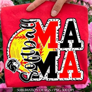 Projekt sublimacji „Mama Softballa”, sublimacja „Mama Softballa”, czarno-czerwony, kropki dalmatyńczyka, plik cyfrowy, DTF