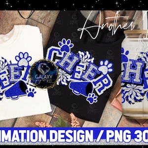 Glitter Blue Cheer Sublimation, Cheerleader Paw Prints Sublimation Design, Cheerleader Sublimation, Blue Silver Cheer Sublimation