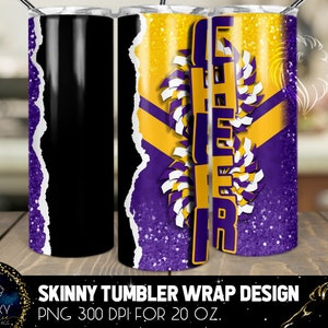 Add Name Cheer Tumbler Design, Cheerleader Leopard Tumbler, 20 Oz. Skinny Tumbler Wrap Sublimation, Purple Gold Yellow Cheer Tumbler