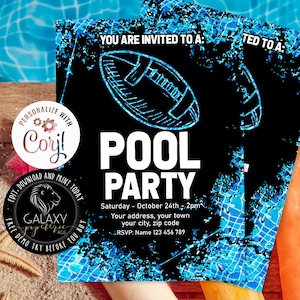 Football Pool Party Invitation, Football Party Invitation, Corjl, Football Team Pool Party Invitation