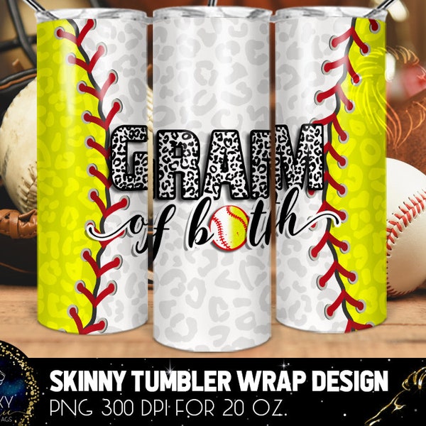 Gram of Both Softball Tumbler Design, Gram of Both Baseball Tumbler Design, 20 Oz. Skinny Tumbler Wrap Sublimation