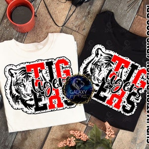 Diseño de sublimación de tigres, rojo negro, sublimación deportiva de tigres, puntos dálmatas, archivo digital, DTF