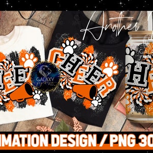 Cheer Sublimation, Cheer Brush Strokes Sublimation Design, Cheerleader Sublimation, Orange Black Cheer Sublimation