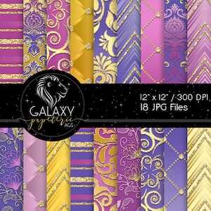 Carta digitale Principessa, Documenti digitali principessa, carta digitale oro e viola, Scrapbook, Scrapbooking, Download istantaneo