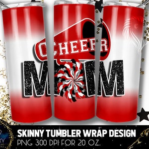 Red Cheer Mom Tumbler Design, Cheerleader Mom Leopard Tumbler, 20 Oz. Skinny Tumbler Wrap Sublimation, Tumbler Designs Sublimation
