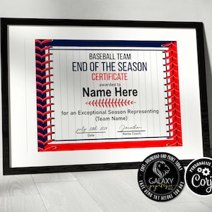 Editable Baseball Award Certificates, End of Season Baseball Awards, Award Ceremony Certificates, Baseball Team Party, Corjl, Red Blue