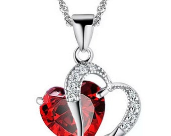 Heart Cubic Zirconia Pendant Necklace Chain Women's Jewellery Gift Set