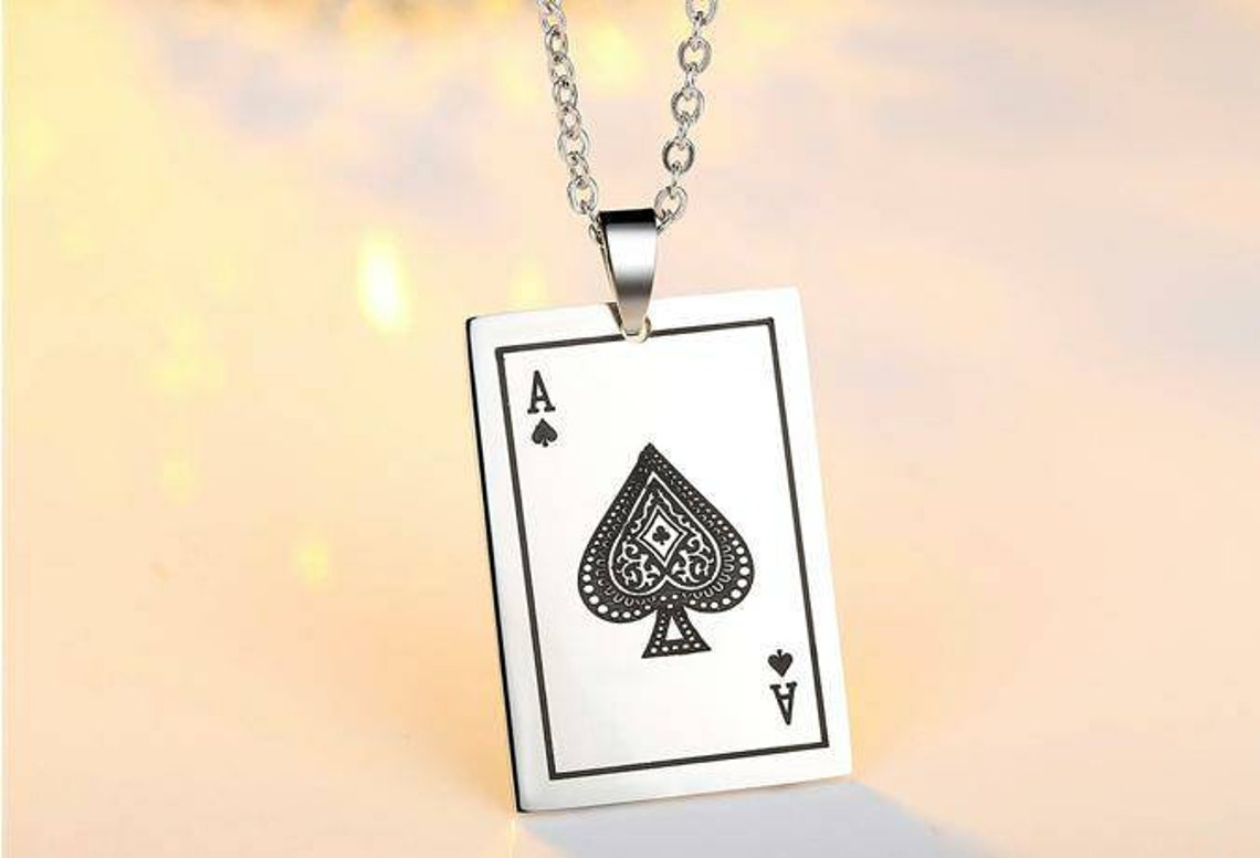 Men Women Ace of Spades Card Pendant Necklace Stainless Steel Etsy
