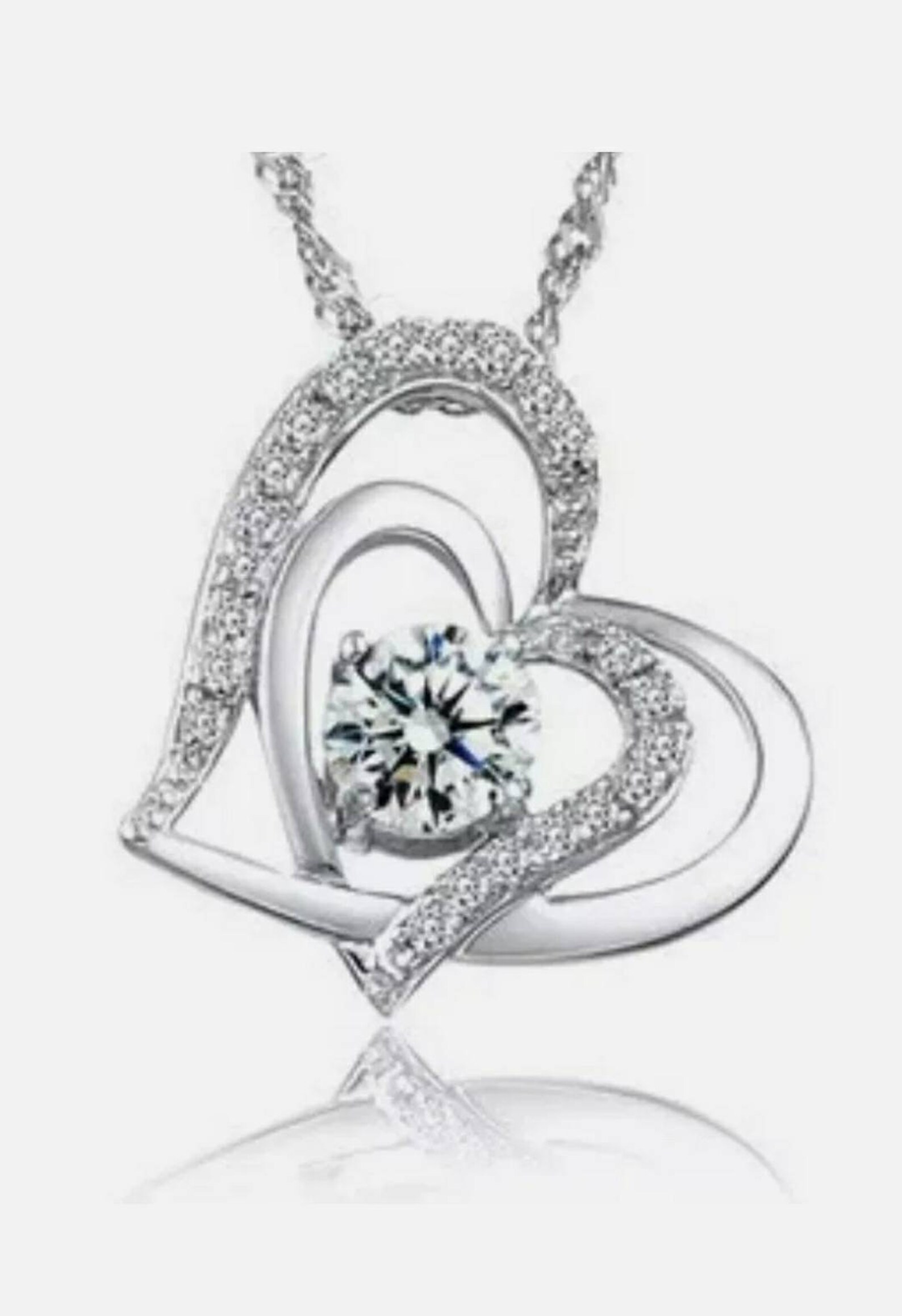 Double Heart Cubic Zirconia Pendant Necklace Chain Women's Etsy