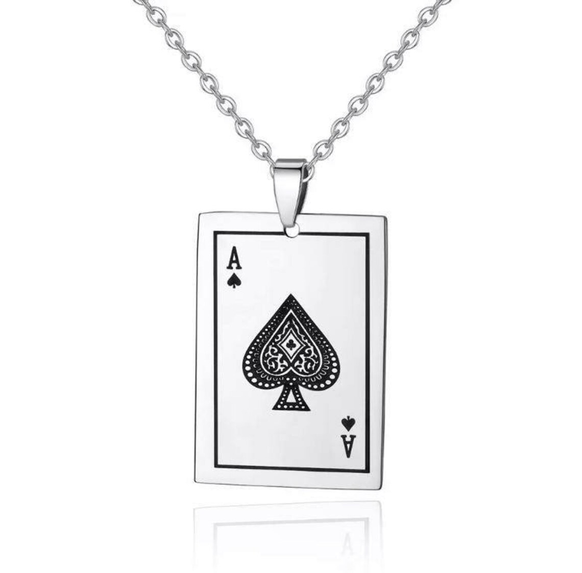 Men Women Ace of Spades Card Pendant Necklace Stainless Steel Etsy