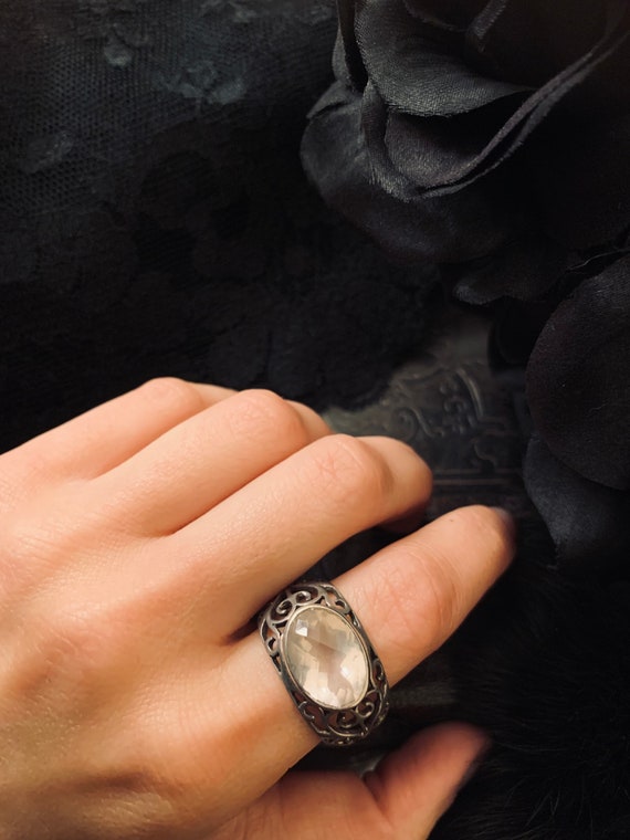 Vintage Rose Quartz Sterling Silver 925 Ring Size… - image 6