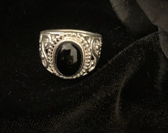 Vintage Goth Witchy Onyx Sterling Zilver 925 Ringmaat 7