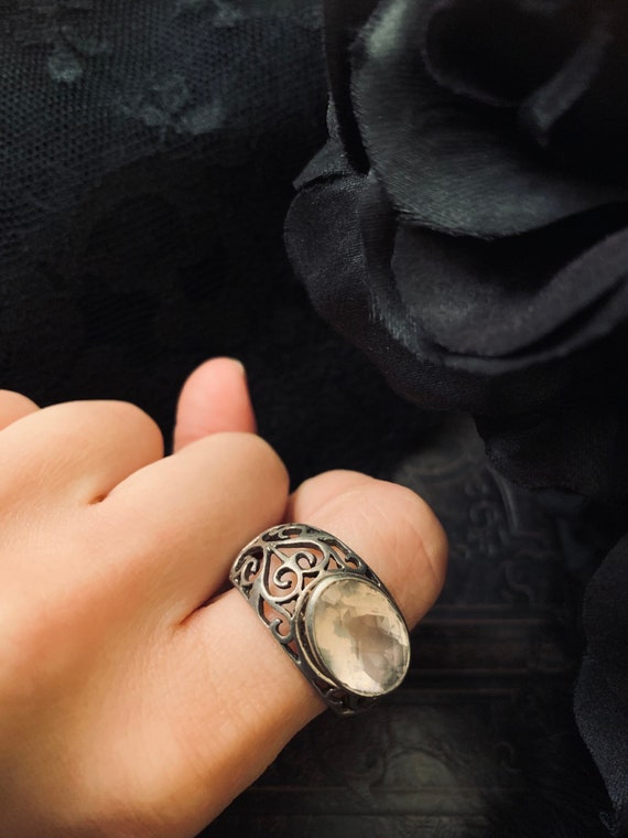 Vintage Rose Quartz Sterling Silver 925 Ring Size… - image 7