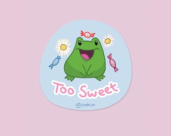 Too Sweet Frog Vinyl Sticker – Funny Animal, Laptop & Planner