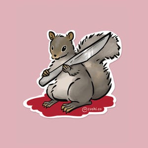 Knife Squirrel Vinyl Sticker - Cute Aesthetic Squirrel Accessory Funny Meme Animal Laptop Water bottle Sticker Art