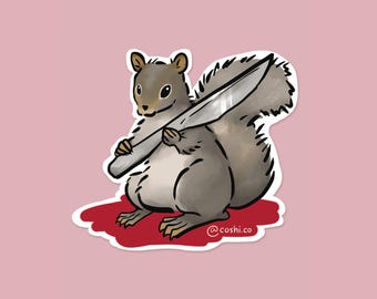 Knife Squirrel Vinyl Sticker - Funny Meme Animal Laptop Decal