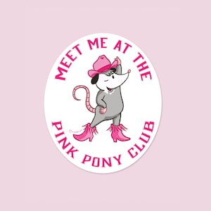 Pink Pony Possum - Adesivo de vinil holográfico Opossum Pink Pony Club, Animal engraçado de meme, Adesivo para laptop, Adesivo para planejador, Adesivo para livro, Fofo