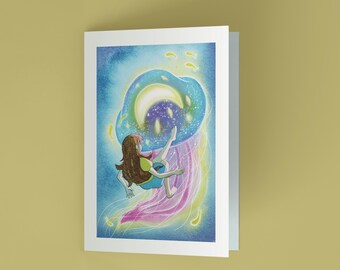 Watercolor Jellyfish Girl Greeting Card - Handmade Stationery