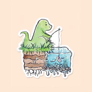 Adesivo in vinile con dinosauro da pesca - Accessorio carino con dinosauro estetico, divertente, meme, animale, adesivo per bottiglia d'acqua, arte, dinosauro