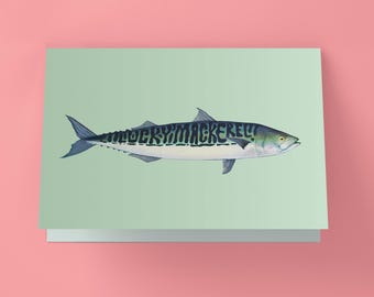 Lucky Mackerel Greeting Card - Watercolor Fish Gift