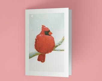 Watercolor Cardinal Greeting Card - Handmade Bird Stationery