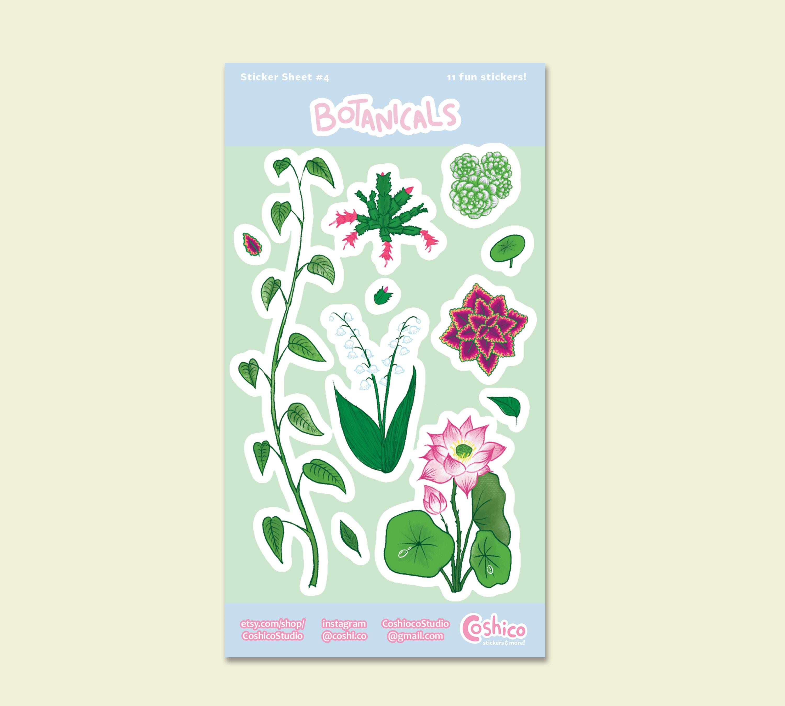 Botanical Sticker Sheet – Handmade Vinyl Plant Stickers - Etsy