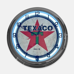 18&quot; Texaco 1936 Logo Metal Sign Designed White Neon Clock - SIGNBOX-QLN720367