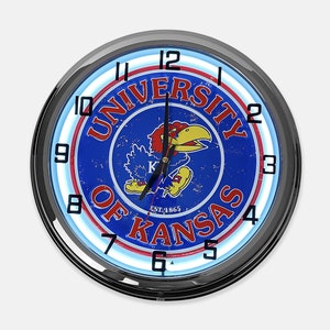 18&quot; University of Kansas Jayhawks Metal Sign Designed White Neon Clock - SIGNBOX-QLN720342