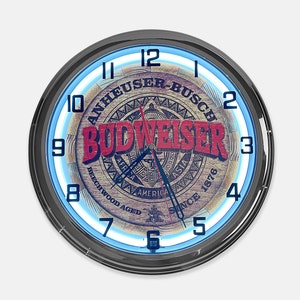 18&quot; Anheuser-Busch Since 1876 Budweiser Metal Sign Designed White Neon Clock - SIGNBOX-QLN720362