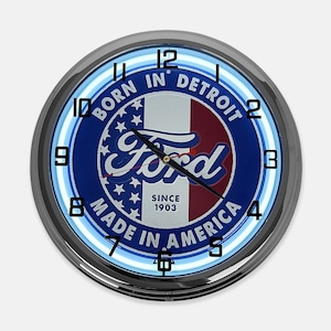 18&quot; Ford Born in Detroit Made in America Neon Metal Sign Designed White Neon Clock - SIGNBOX-QLN720348