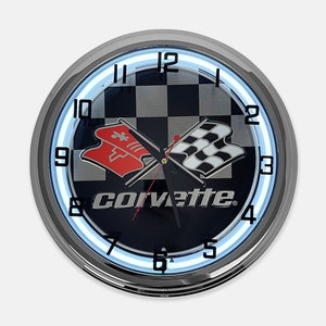 18&quot; Corvette Racing Black Metal Sign Designed White Neon Clock - SIGNBOX-QLN720347