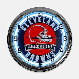 18&quot; Cleveland Browns Metal Sign Designed White Neon Clock - SIGNBOX-QLN720372
