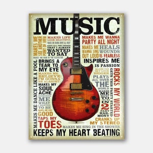 16&quot; Music Inspires Me Rocks My World Tin Metal Sign - SIGNBOX-QLN720234