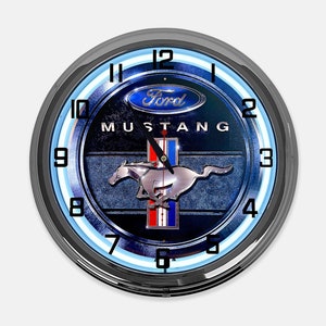 18" Ford Mustang Blue Metal Sign Designed White Neon Clock  - SIGNBOX-QLN720279