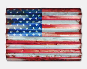 24" X 18" Rustic American Flag Aluminum Corrugated Metal Sign SIGNBOX-QLN720130