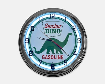 18" Sinclair Dino Metal Sign Designed White Neon Clock - SIGNBOX-QLN720363