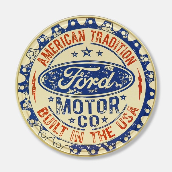 11.75" Ford Motor Company American Tradition Built in The USA Embossed Tin Metal Sign - SIGNBOX-QLN720225