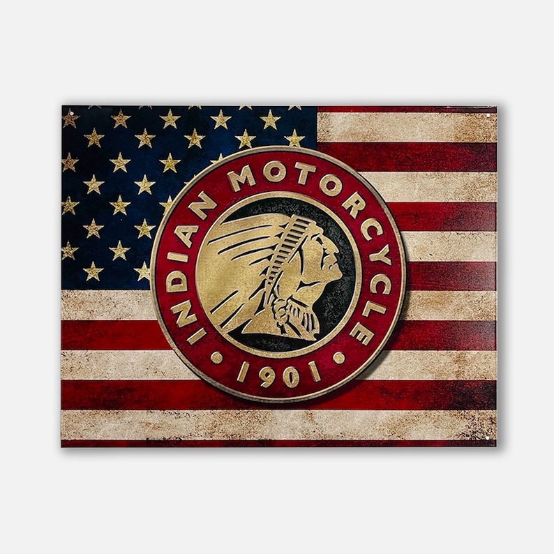 16 Indian Motorcycle American Flag Tin Metal Sign Etsy
