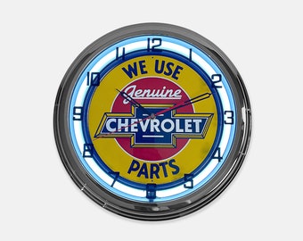 18" We Use Genuine Chevrolet Parts Metal Sign Designed White Neon Clock - SIGNBOX-QLN720364