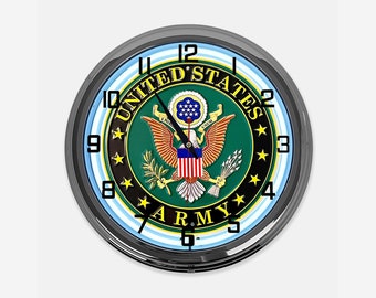 18" United States Army Metal Sign Designed White Neon Clock - SIGNBOX-QLN720264