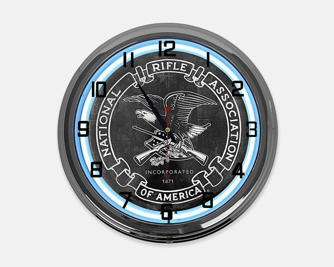 18 National Rifle Association of America NRA Metal Sign Designed White Neon Clock SIGNBOX