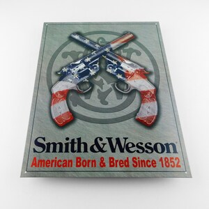Smith & Wesson Government Contracts TIN SIGN vtg revolver metal wall decor 2014