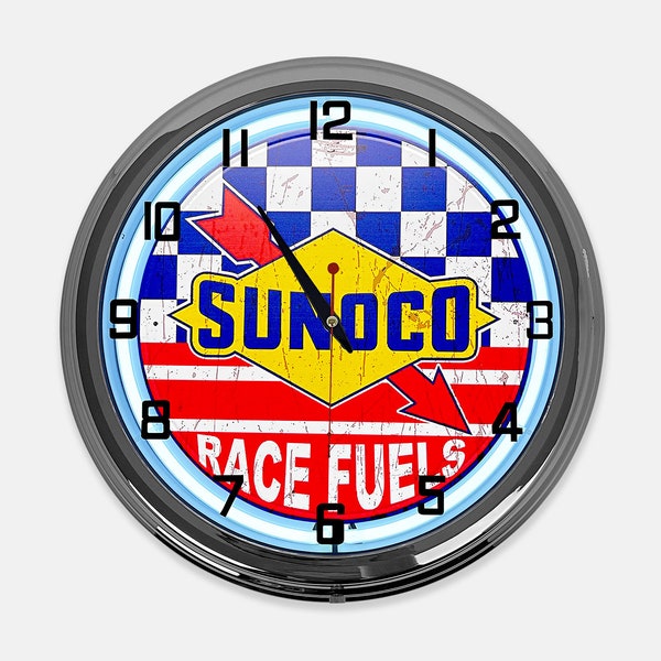 18" Sunoco Race Fuels Metal Sign Designed White Neon Clock  - SIGNBOX-QLN720290