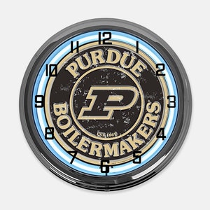 18&quot; Purdue Boilermakers Metal Sign Designed White Neon Clock - SIGNBOX-QLN720260