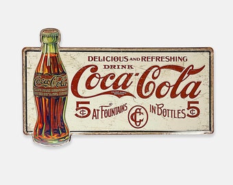 28.5" x 17.375" Coca Cola Delicious 5 Cents Premium Large Embossed Aluminum Metal Tin Tacker Sign - SIGNBOX-QLN720354
