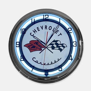 18&quot; Chevrolet Corvette Metal Sign Designed White Neon Clock  - SIGNBOX-QLN720365