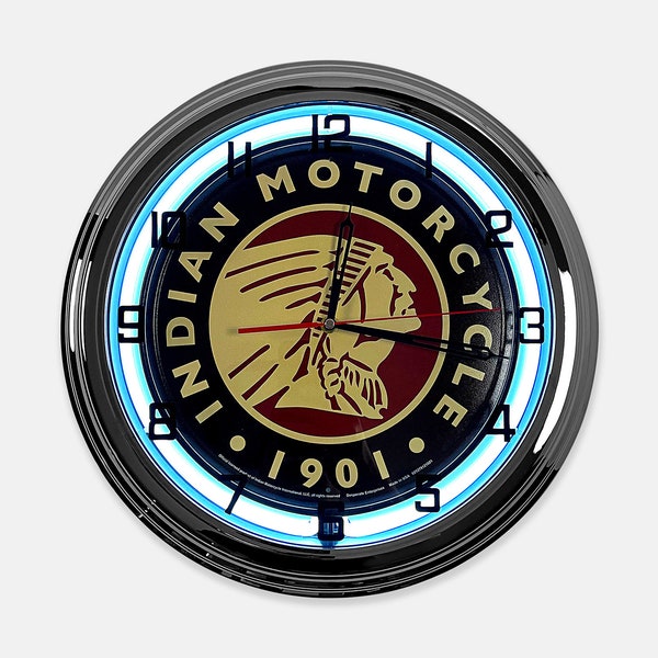 18" Indian Motorcycle 1901 Logo Metal Sign Designed White Neon Clock - SIGNBOX-QLN720382