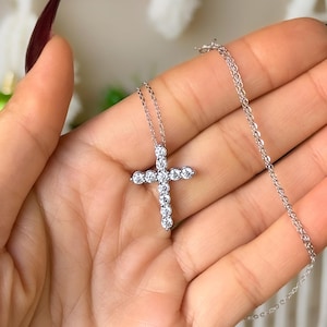 3mm VVS Moissanite Cross Necklace: Solid 925 Sterling Silver Waterproof Bridal Jewelry