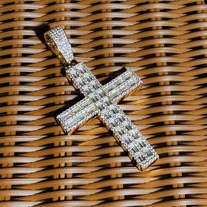 Baguette Diamond Moissanite Silver cross pendant, Lab created diamond iced out cross VVS pendant, Boyfriend gift ideas, 50th birthday gift
